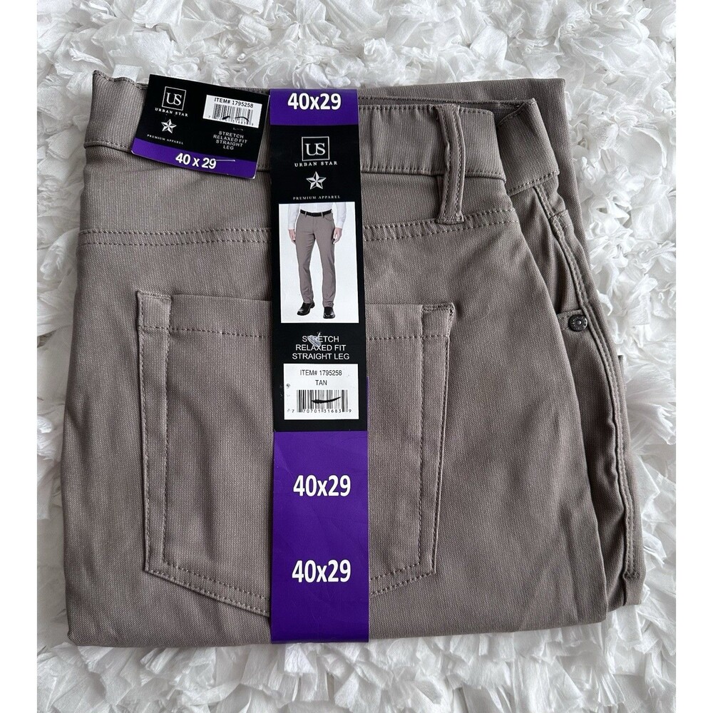Urban Star Men's Stretch Relaxed Fit Straight Leg Pants 40x29 Tan NWT